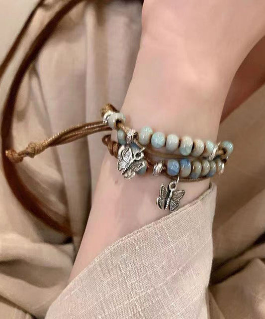 Ensemble de deux bracelets à breloques papillon en céramique tissés en alliage décontracté - Street-Wave