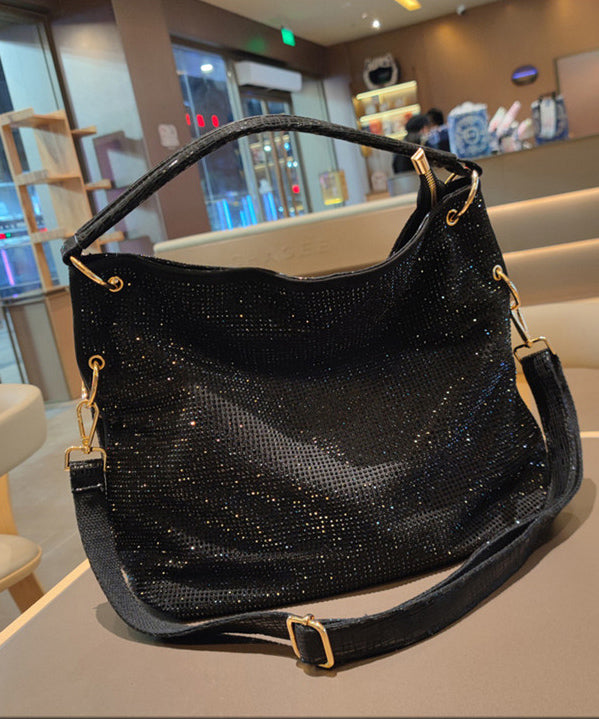 Sacs à bandoulière décontractés en similicuir noir avec strass pour femme - Street-Wave