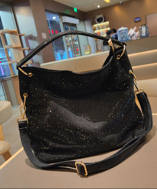 Sacs à bandoulière décontractés en similicuir noir avec strass pour femme - Street-Wave