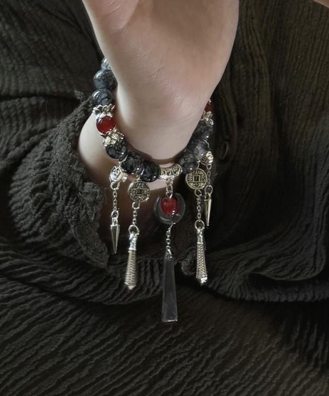 Bracelet à breloques décontracté en argent sterling noir et agate - Street-Wave