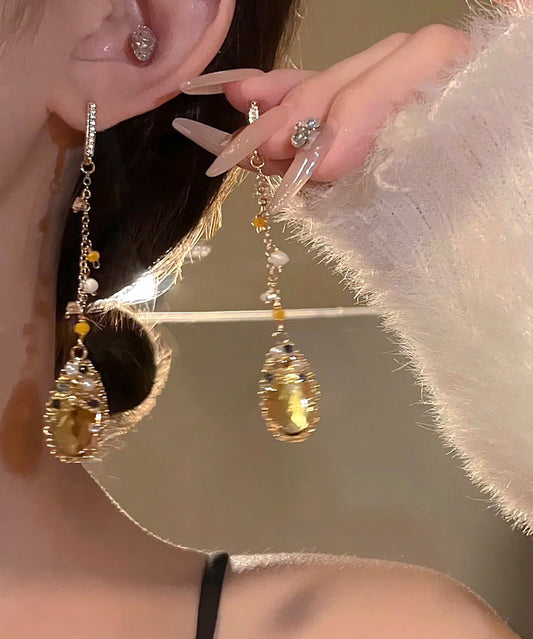 Boucles d'oreilles pendantes décontractées en or, cuivre, zircon, cristal, perles, pompon, goutte d'eau - Street-Wave