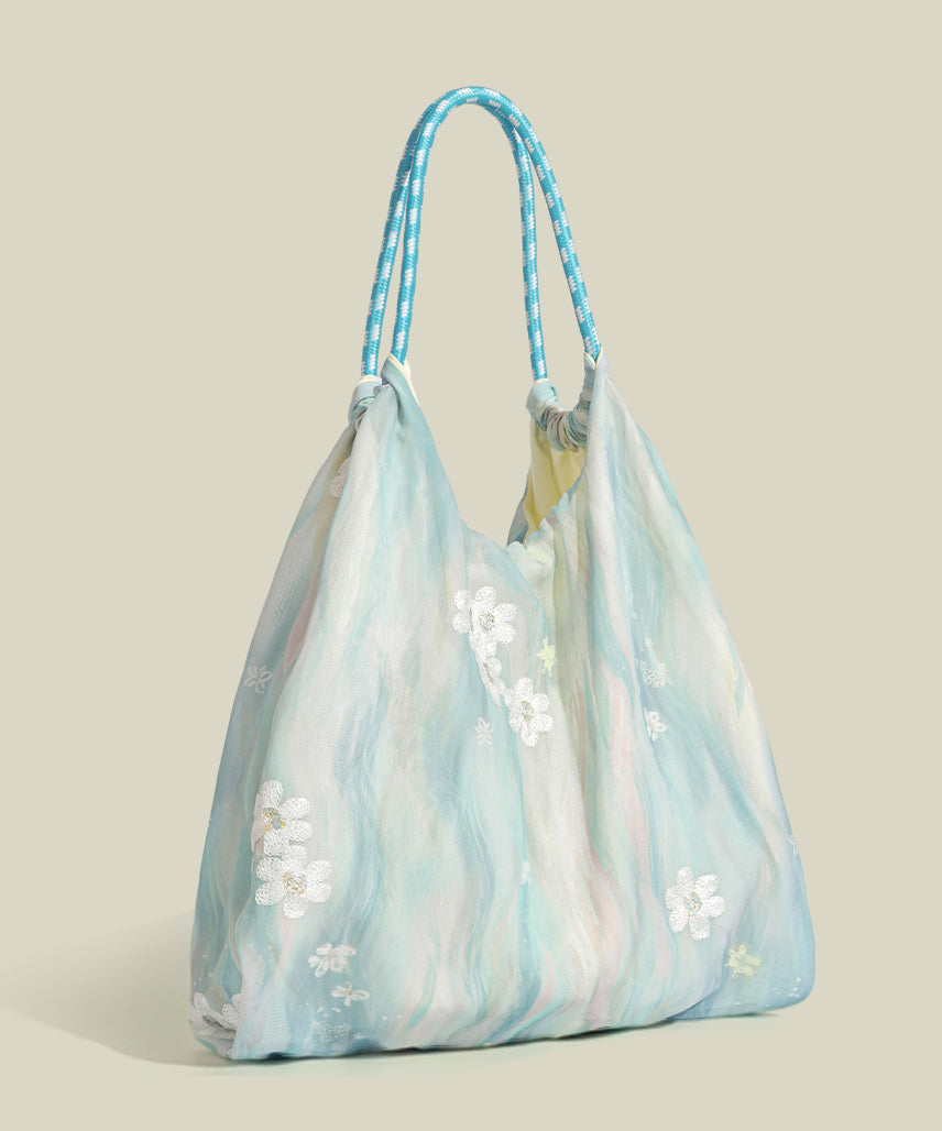 Sacs à bandoulière décontractés en nylon bleu ciel avec broderies marguerites - Street-Wave