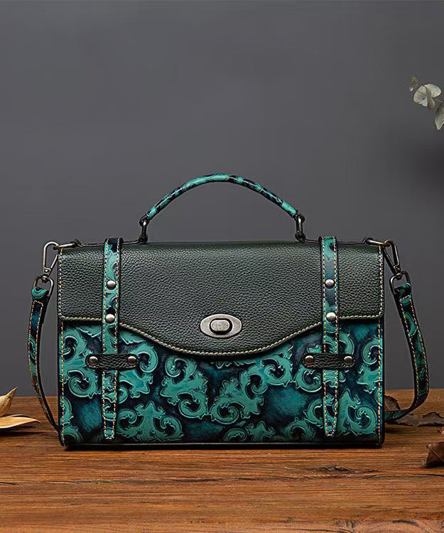 Sac messager décontracté vintage en cuir de veau gaufré vert - Street-Wave