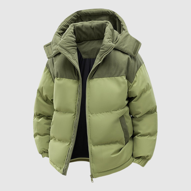 Men's Casual Winter Zip-Up Puffer Jacket With Hood by Street-Wave, Thick Polyester Insulated Coat
