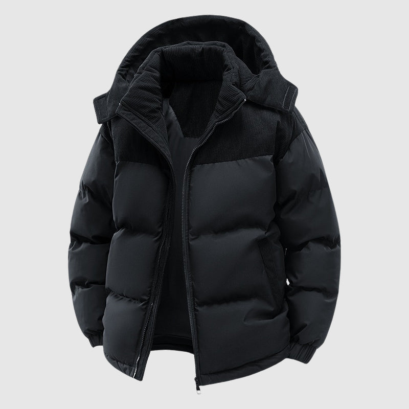 Men's Casual Winter Zip-Up Puffer Jacket With Hood by Street-Wave, Thick Polyester Insulated Coat