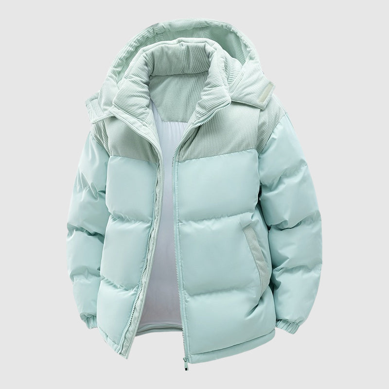 Men's Casual Winter Zip-Up Puffer Jacket With Hood by Street-Wave, Thick Polyester Insulated Coat