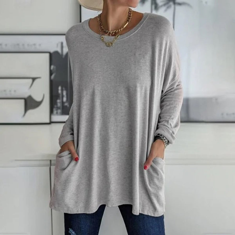 Street-wave Cozy Oversized Top With Pockets For Women Soft Breathable Comfort Everyday Wear