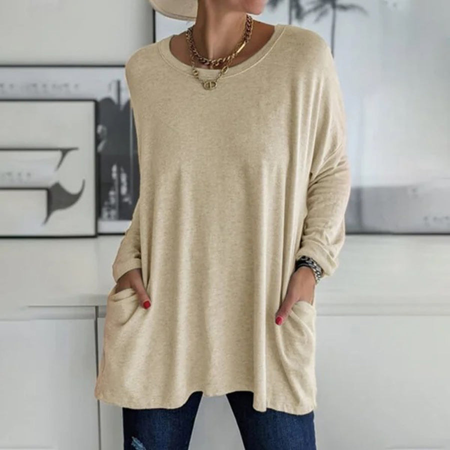 Street-wave Cozy Oversized Top With Pockets For Women Soft Breathable Comfort Everyday Wear