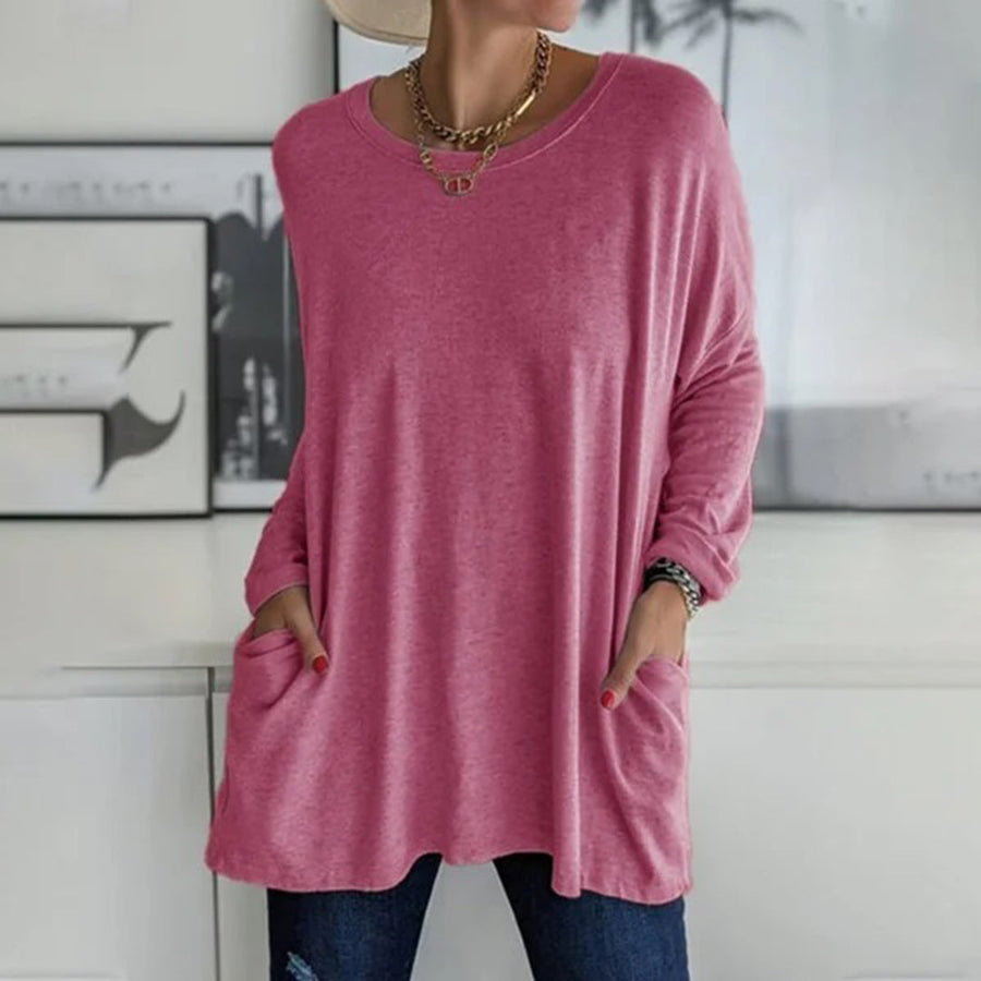 Street-wave Cozy Oversized Top With Pockets For Women Soft Breathable Comfort Everyday Wear
