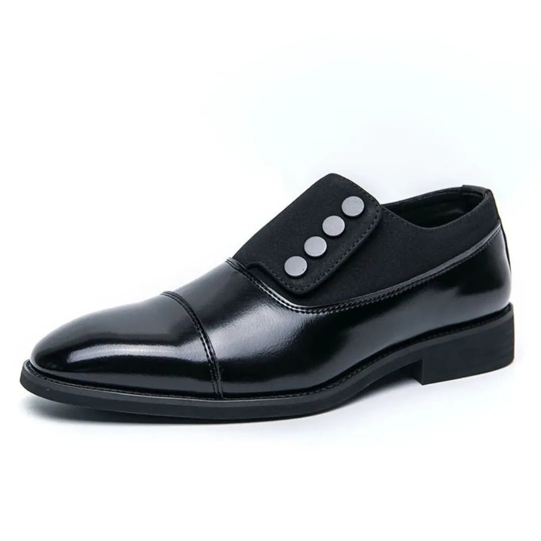 Cedric Two-Tone Oxford Shoes for Men by Street-Wave Black Leather Cap Toe Slip-On with Leather-Lined Interior