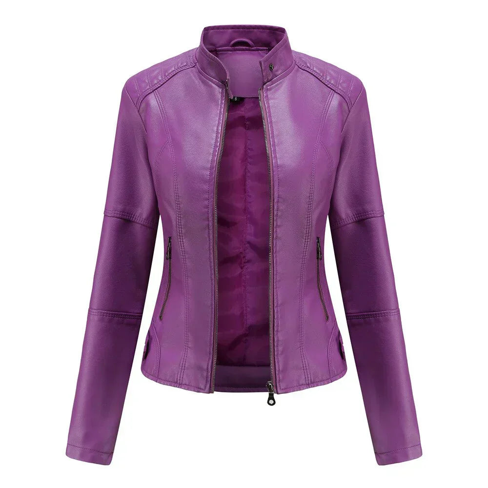 Leather Jacket for Women Street-wave Mao Collar Chic Durable Fit for Fashion Forward Women
