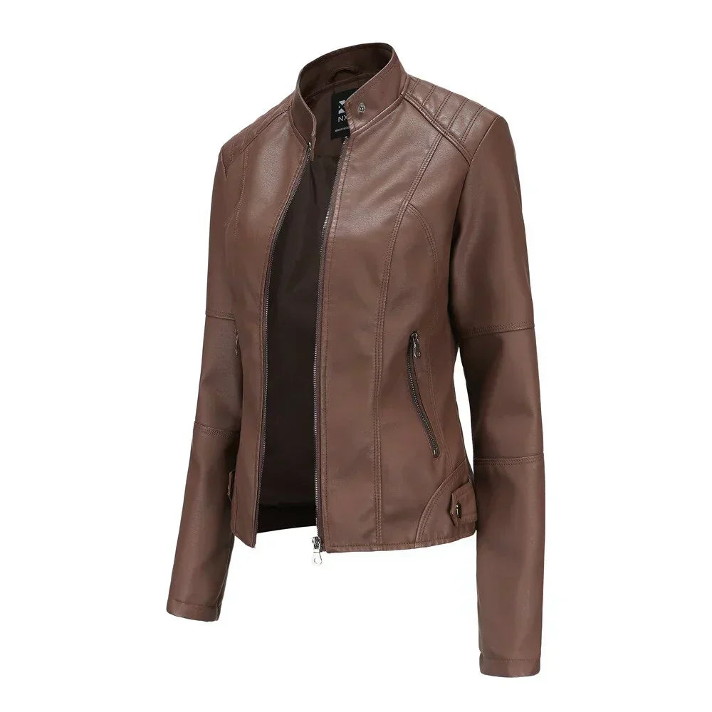 Leather Jacket for Women Street-wave Mao Collar Chic Durable Fit for Fashion Forward Women