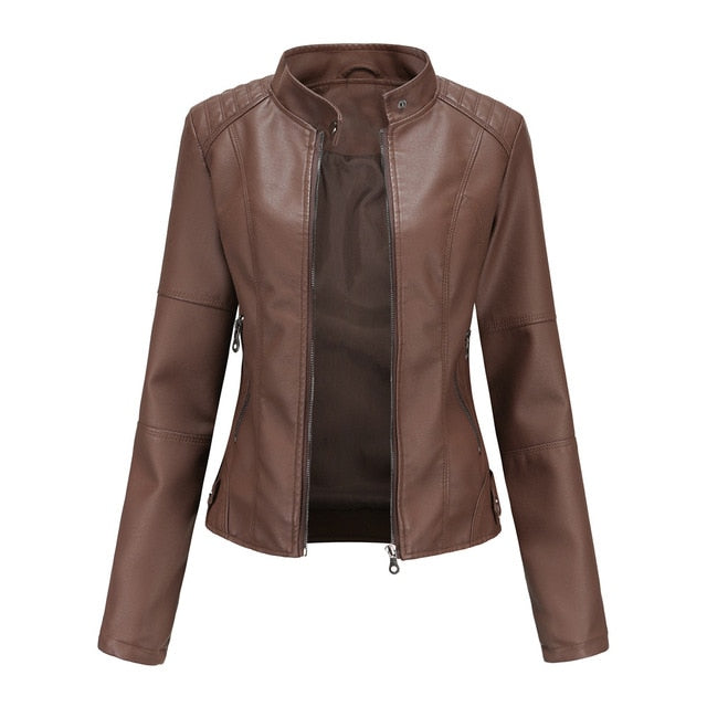 Street-wave Womens Leather Jacket Elegant Versatile Fit With Zipper Details For Modern Fashionistas