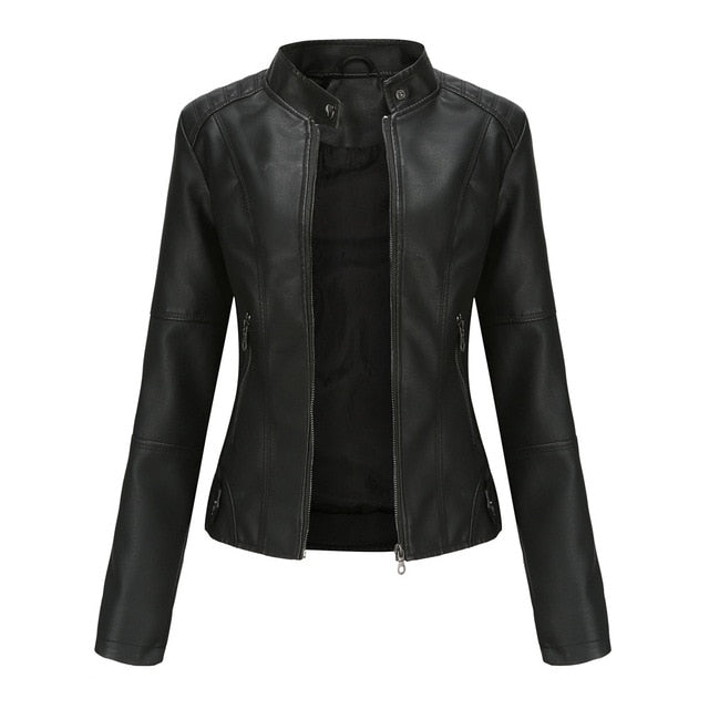 Street-wave Womens Leather Jacket Elegant Versatile Fit With Zipper Details For Modern Fashionistas