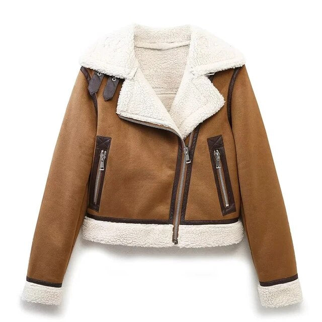 Street-wave Bohemian Winter Jacket Cozy Shearling Lined Bomber for Fashion Forward Women