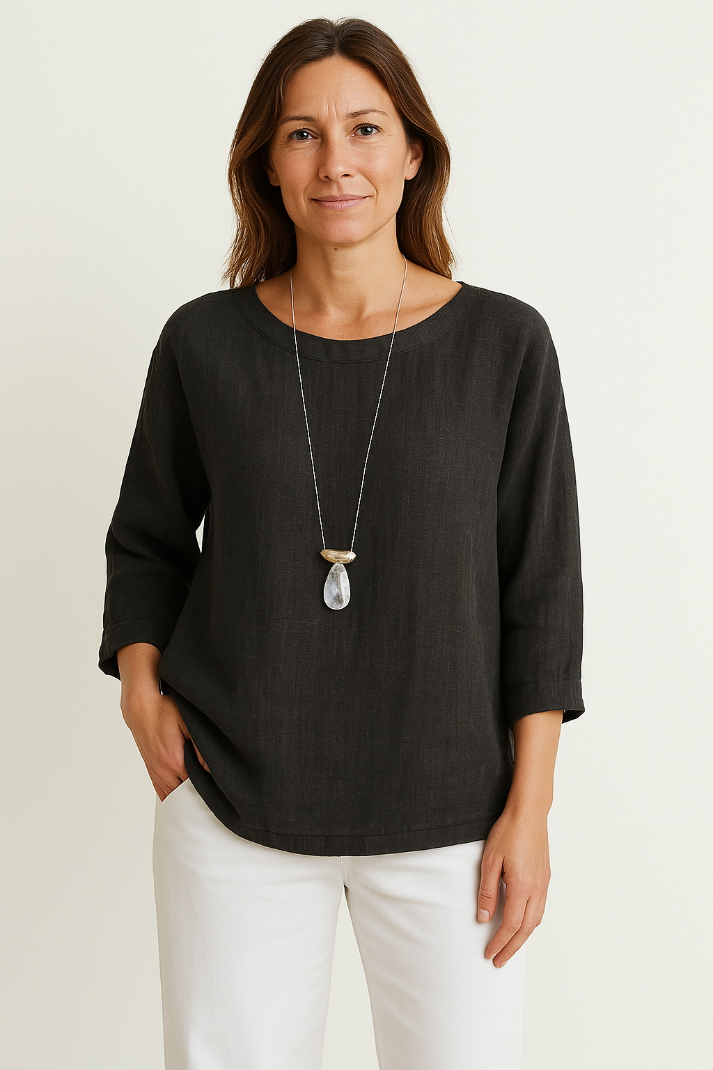 Women's T-shirt – 100% Cotton – Loose Fit – 3/4 Sleeves – Round Neck Casual Style