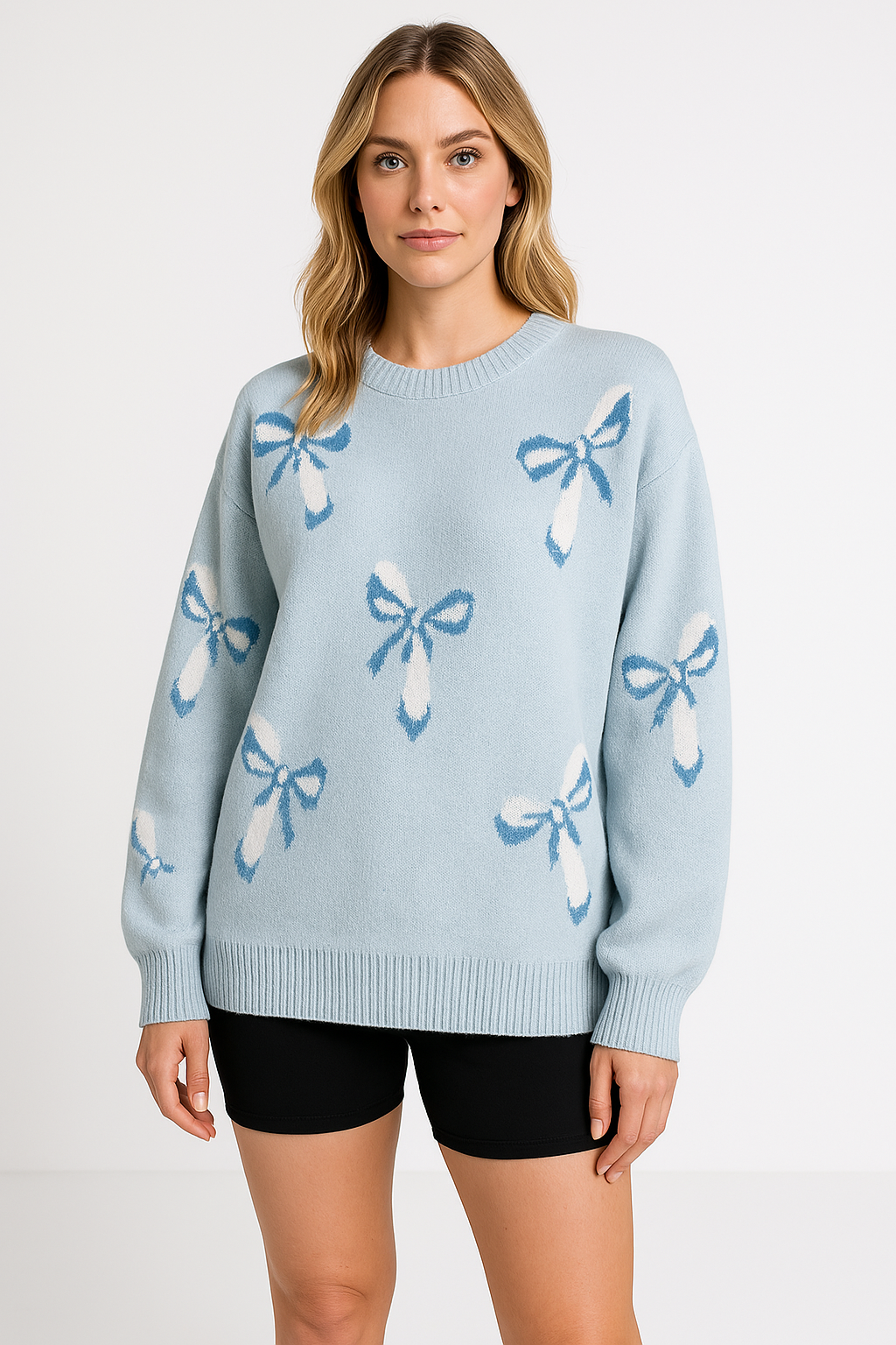Streetwave Oversized Wool Knit Sweater With Jacquard Bow Pattern For Women Cozy Wardrobe Essential