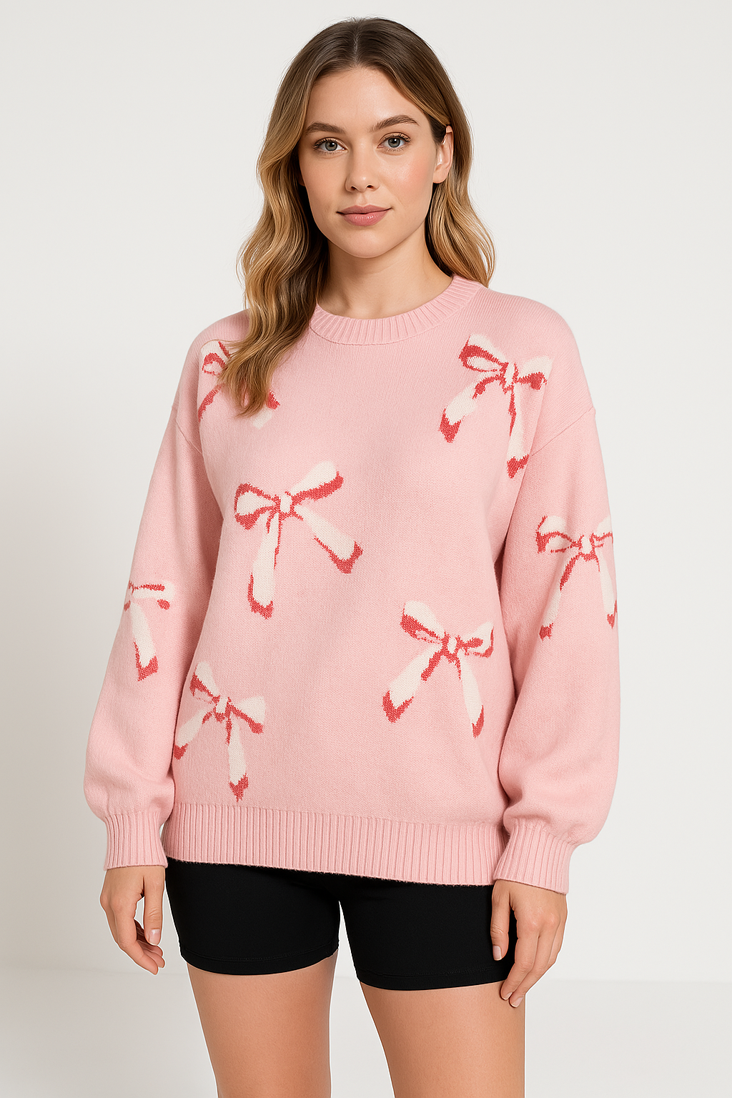 Streetwave Oversized Wool Knit Sweater With Jacquard Bow Pattern For Women Cozy Wardrobe Essential