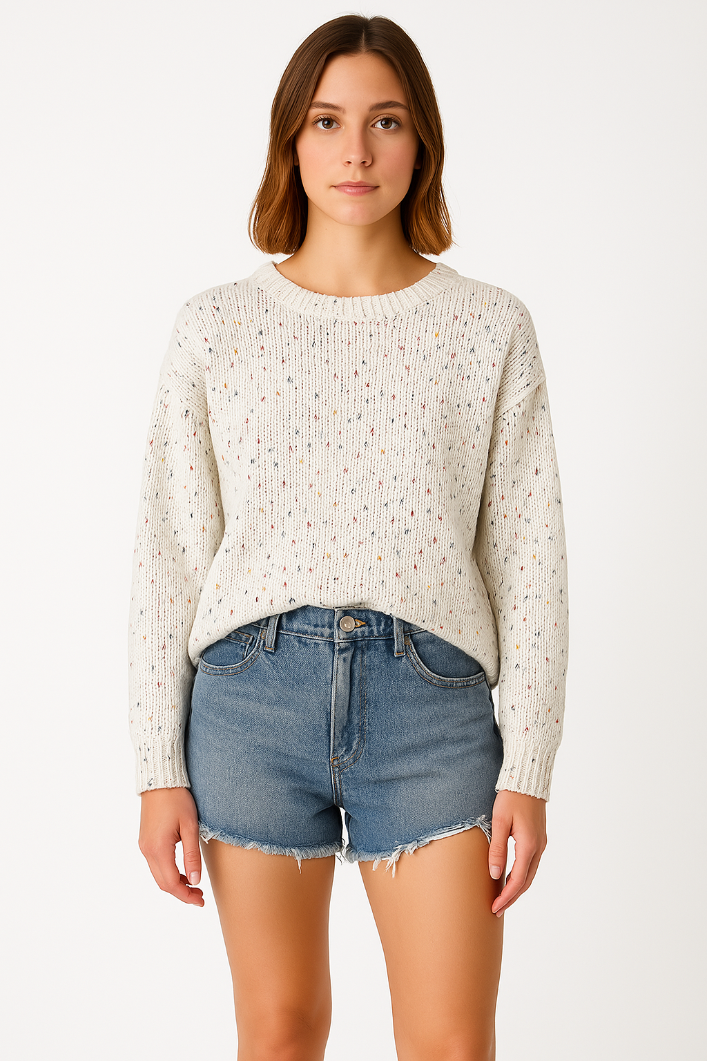 Street-wave Women's Cozy Knit Pullover Loose Fit With Speckled Pattern And Ribbed Trim