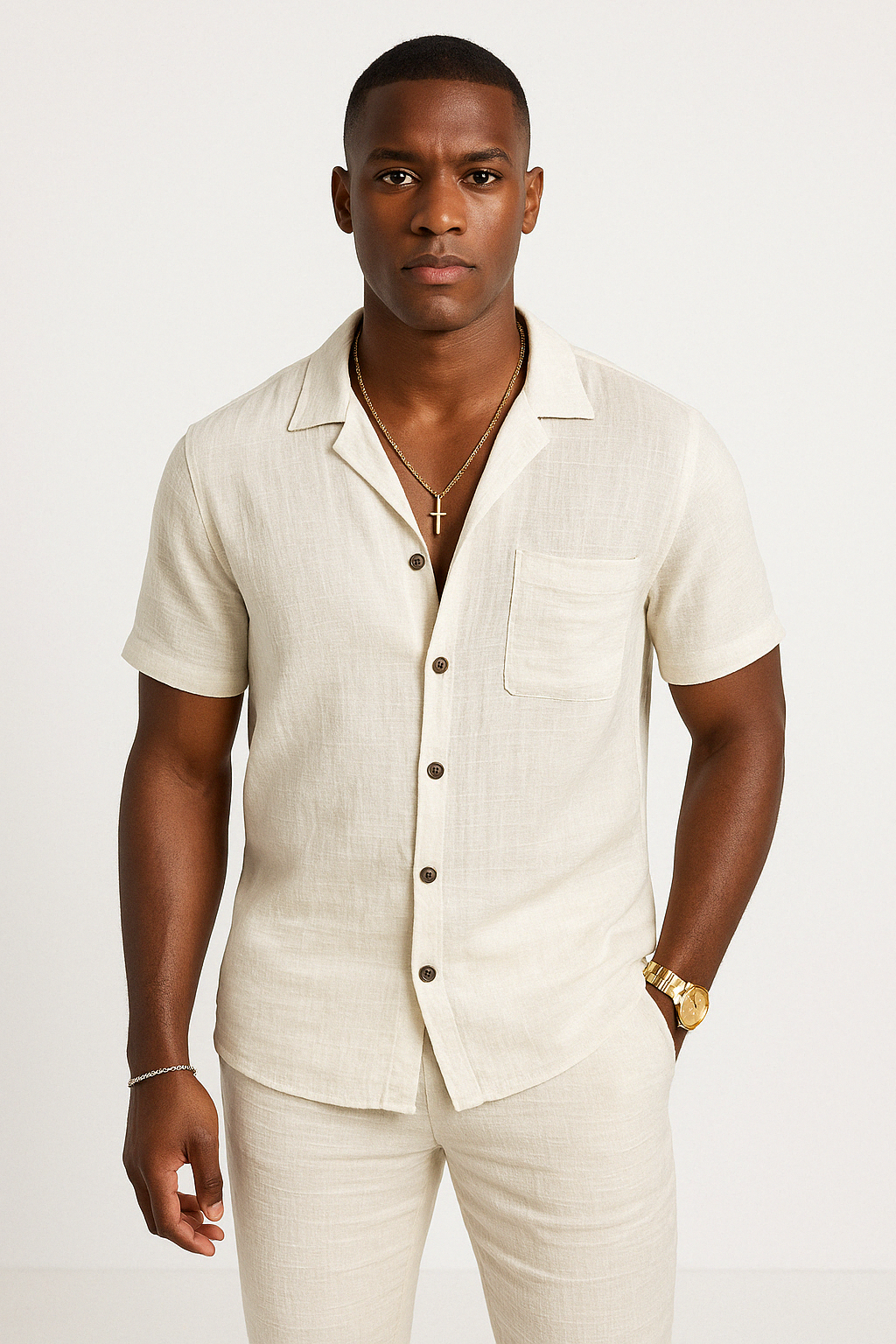 Street-Wave Men's Cotton Linen Shirt Short Sleeve Breathable Relaxed