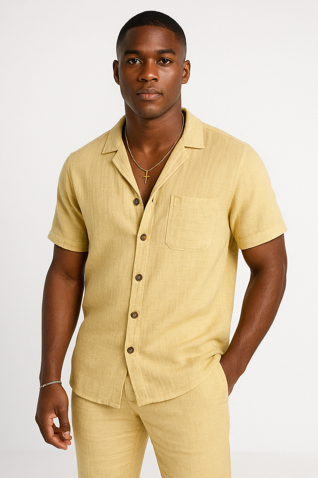 Street-Wave Men's Cotton Linen Shirt Short Sleeve Breathable Relaxed