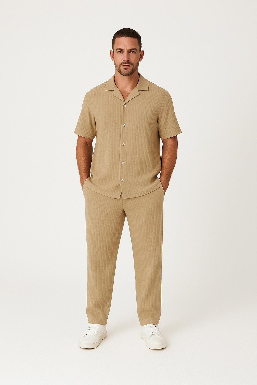 Street Wave Cotton Linen Set For Men Breathable Relaxed Fit