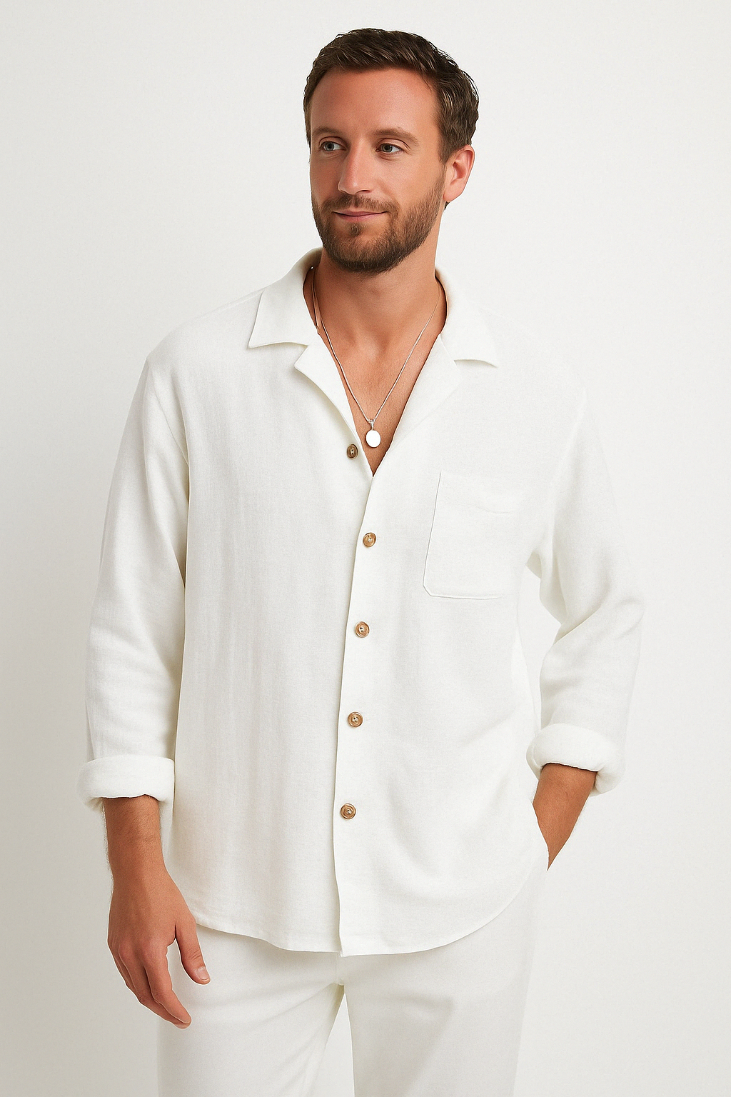 Men's Cotton Linen Blend Shirt With Relaxed Fit Long Sleeves Button Closure Nordic Flair