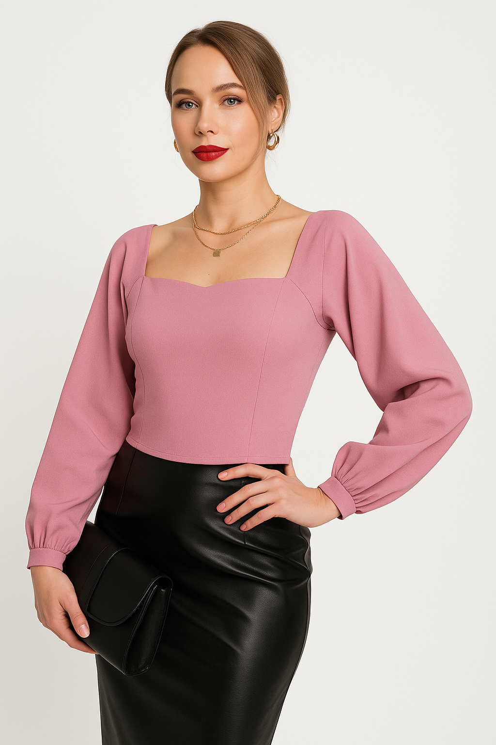 Street-Wave Women Long-Sleeved Top Square Neck Puff Sleeves