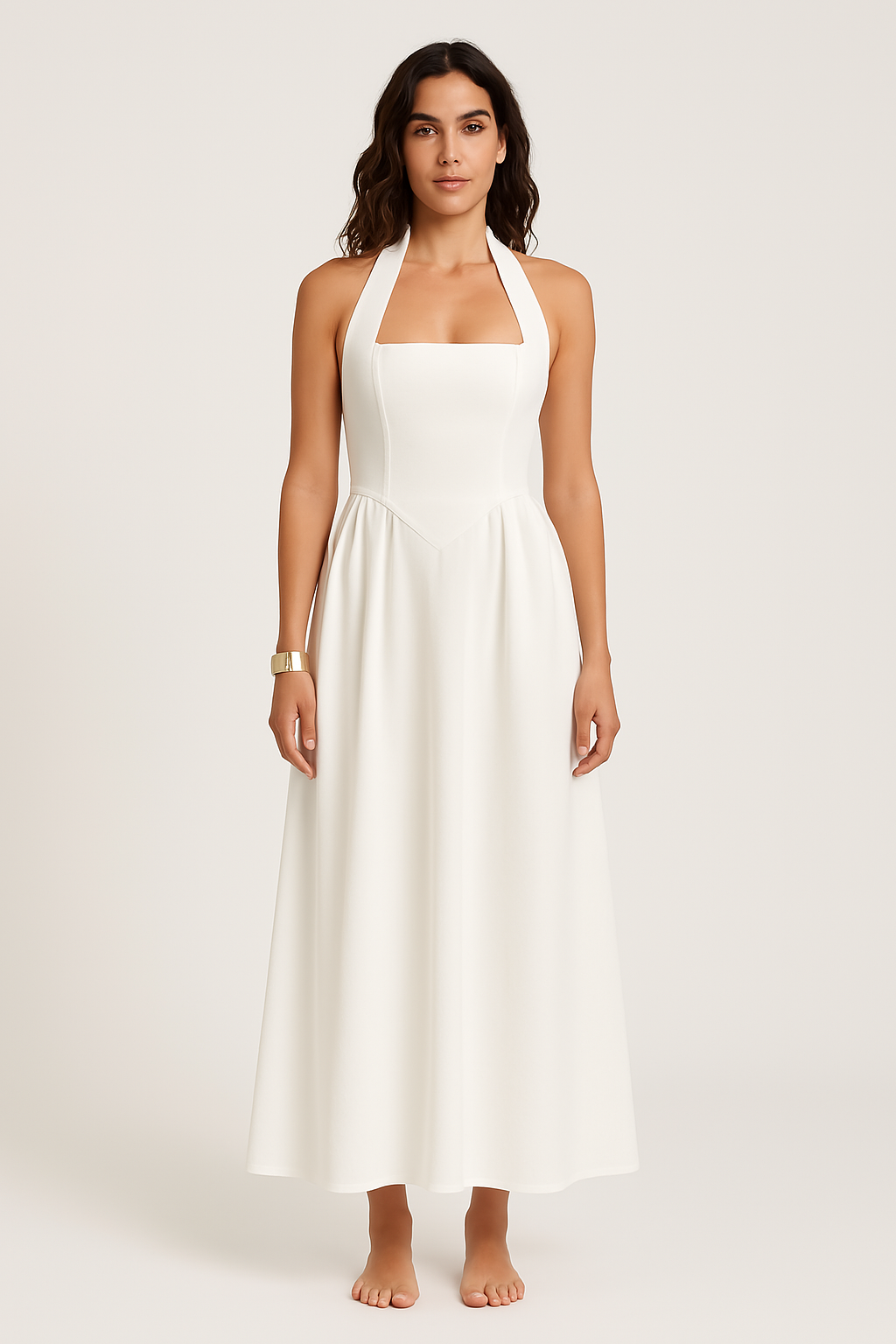 Street Wave Halterneck Maxi Dress For Women Backless Ruffle Elegant Wedding