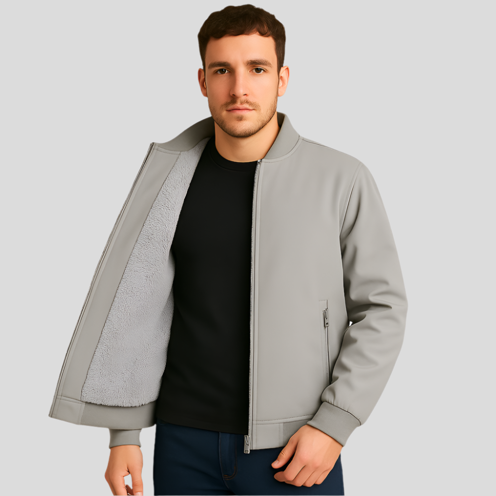 Street-wave Thermal Lined Bomber Jacket For Men Modern Urban Outerwear With Warm Plush Interior