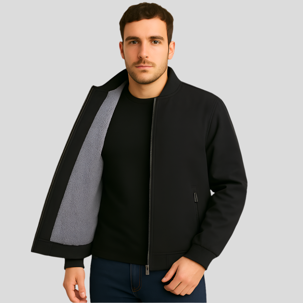 Street-wave Thermal Lined Bomber Jacket For Men Modern Urban Outerwear With Warm Plush Interior