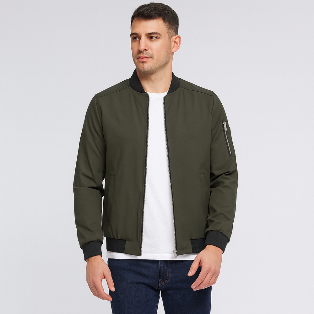 Street-wave Minimalist Bomber Jacket For Men Sleek Versatile Everyday Essential Style