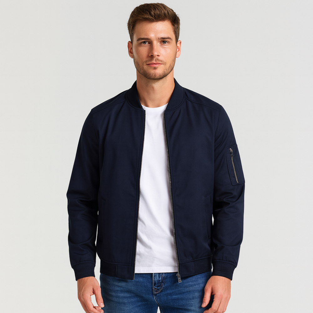 Street-wave Minimalist Bomber Jacket For Men Sleek Versatile Everyday Essential Style