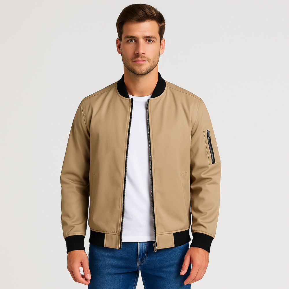 Street-wave Minimalist Bomber Jacket For Men Sleek Versatile Everyday Essential Style