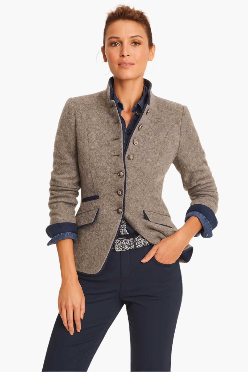 Street-wave Stand Collar Wool Blend Blazer For Women Winter Tailored Structured Professional