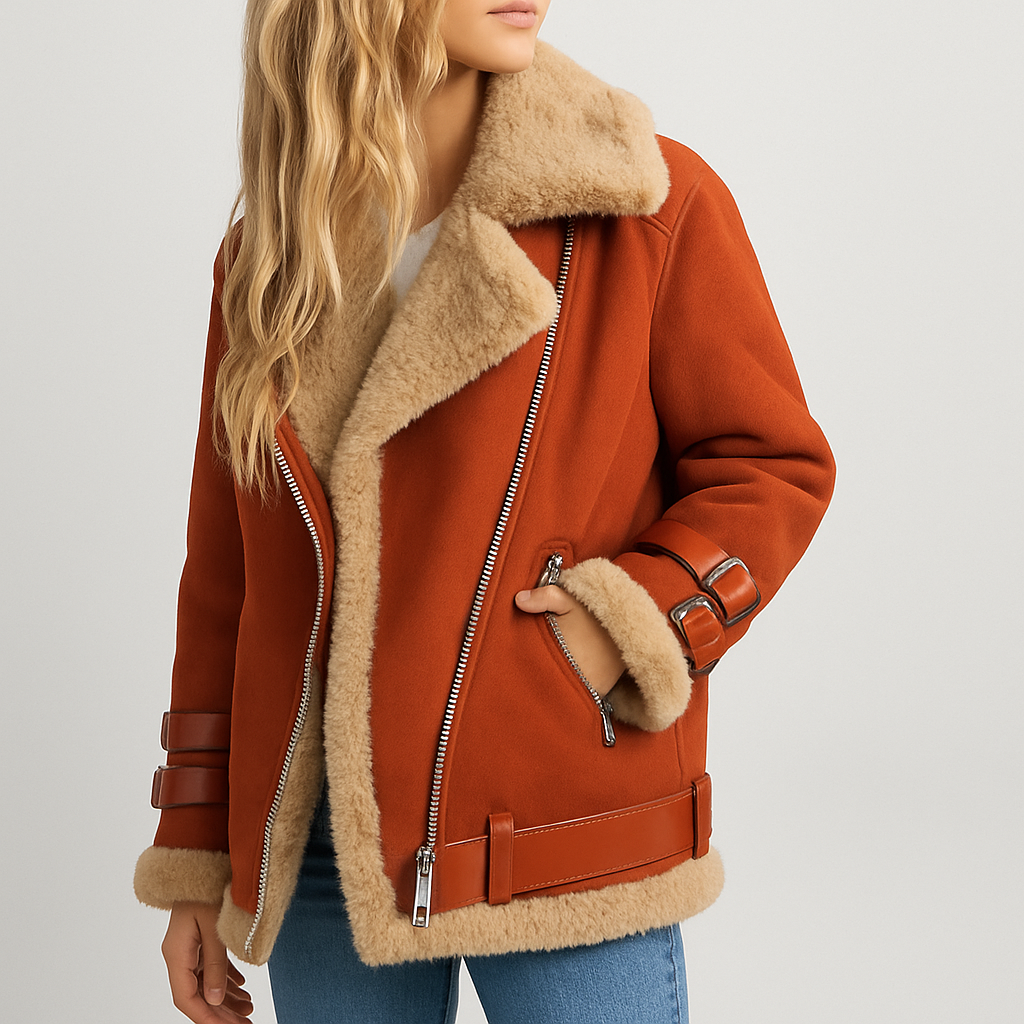 Street-Wave Aviator Coat With Cozy Shearling Lining Durable Outer Shell For Urban Women