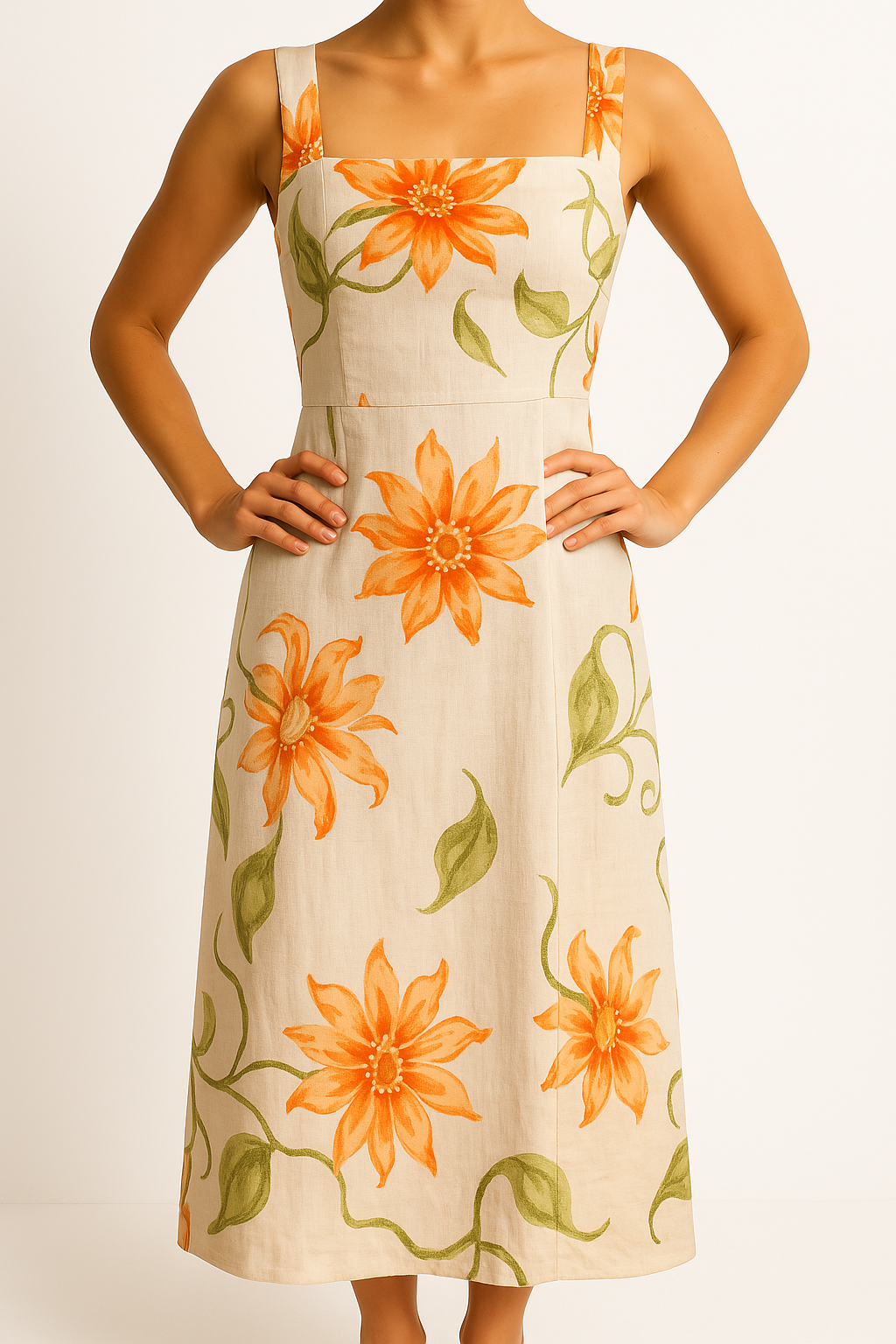 Street-Wave Floral Cotton Maxi Dress Open Back Square Neck Women