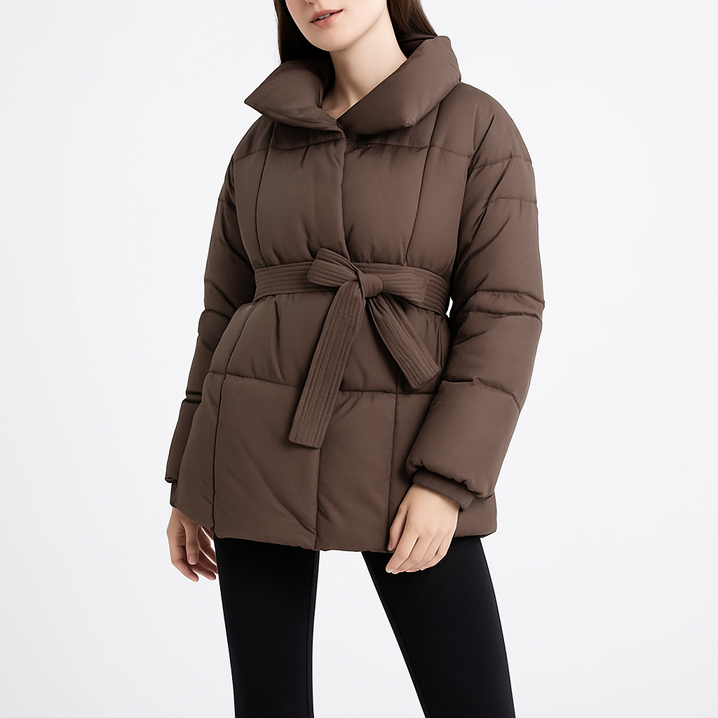 Street-Wave Puffer Winter Jacket For Women With Belted Waist And Structured Warmth