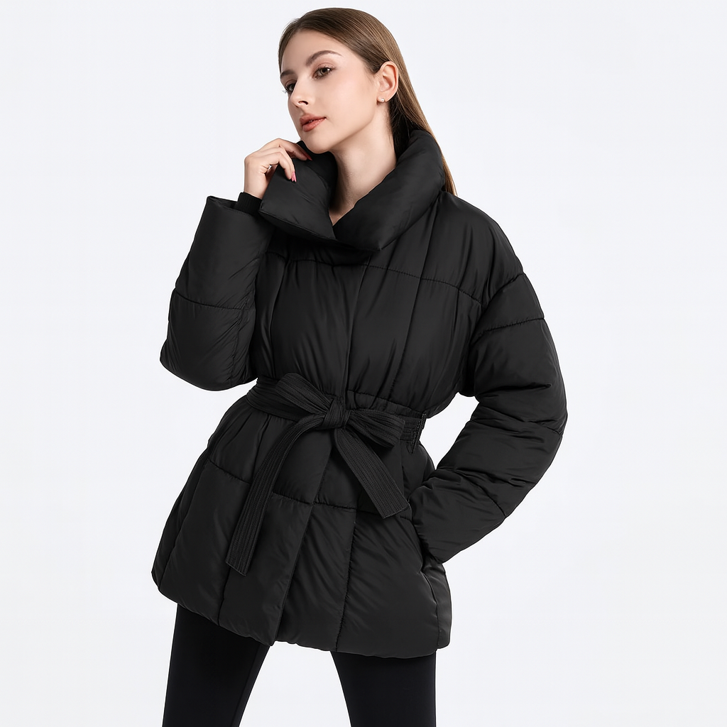 Street-Wave Puffer Winter Jacket For Women With Belted Waist And Structured Warmth