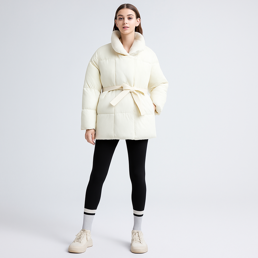 Street-Wave Puffer Winter Jacket For Women With Belted Waist And Structured Warmth