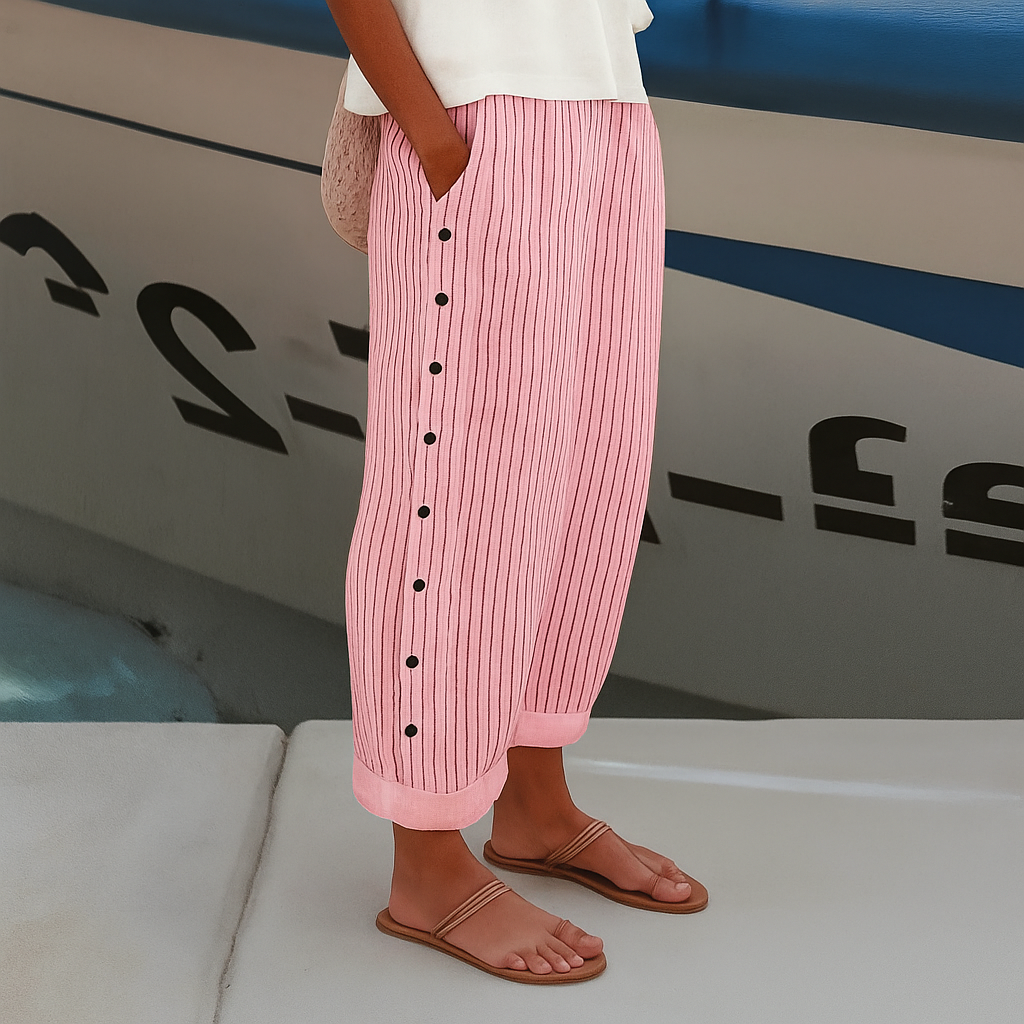 Street Wave Linen Blend Pants Unisex Striped Breezy For Summer Travel