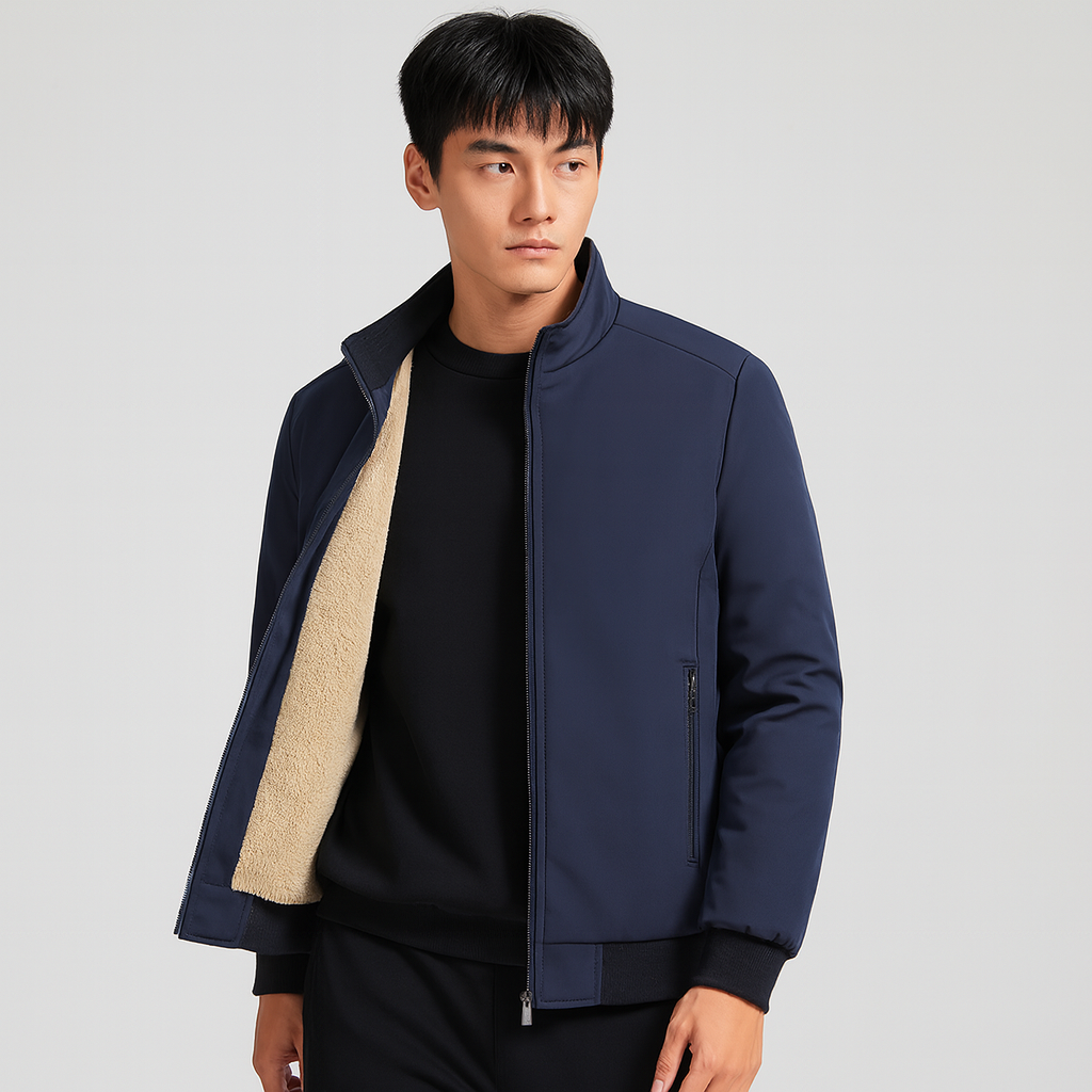 Street-Wave Fleece-Lined Zip Jacket for Men Warm Cozy Comfort Versatile Everyday Outerwear