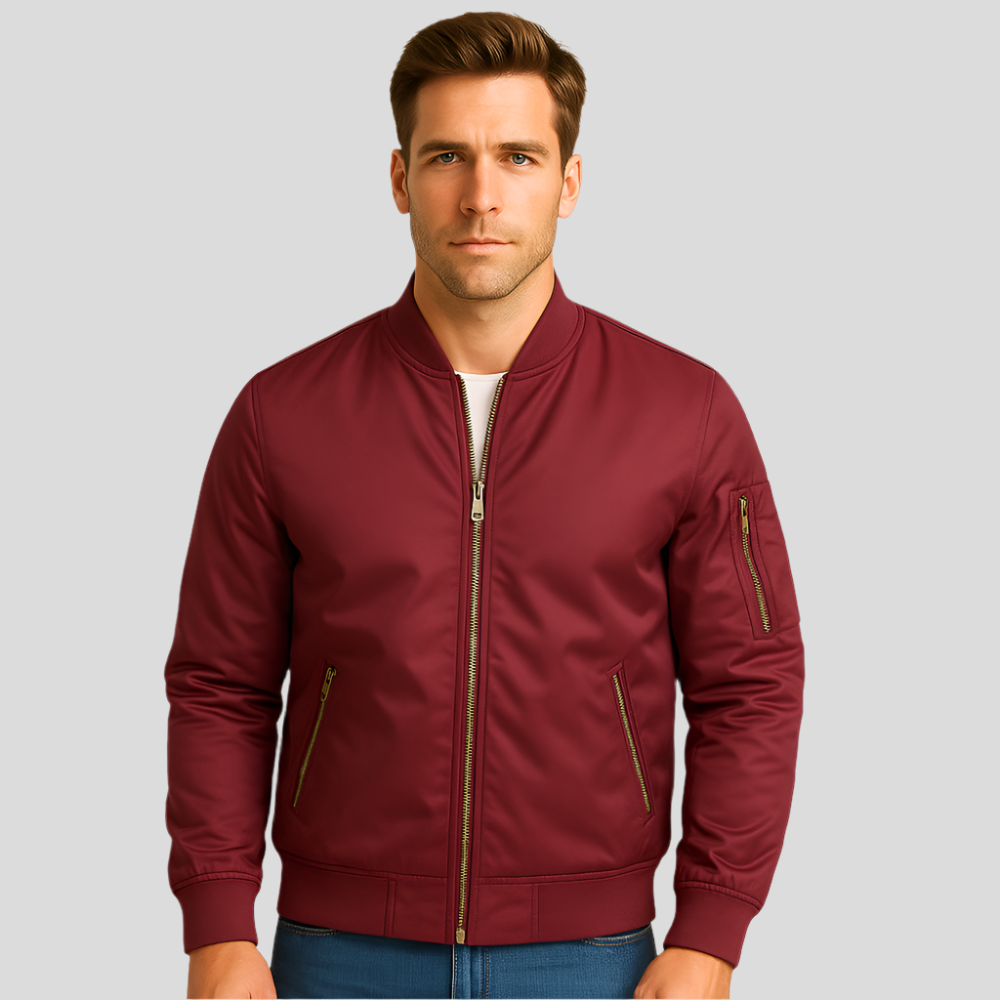 Street-wave Bomber Jacket With Gold Metal Zippers For Men Streetwear Essential Gear