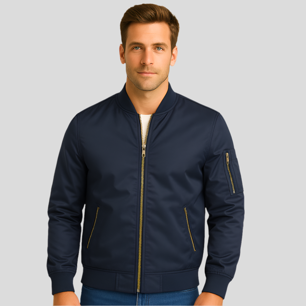 Street-wave Bomber Jacket With Gold Metal Zippers For Men Streetwear Essential Gear