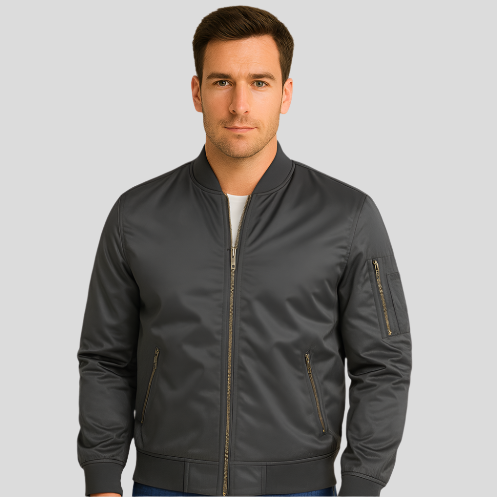 Street-Wave Bomber Jacket For Men With Metal Zippers Eco Friendly Modern Streetwear Style
