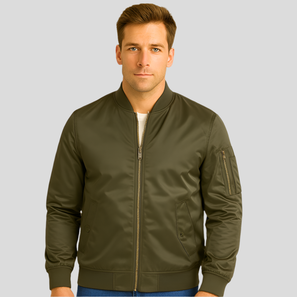 Street-wave Bomber Jacket With Gold Metal Zippers For Men Streetwear Essential Gear