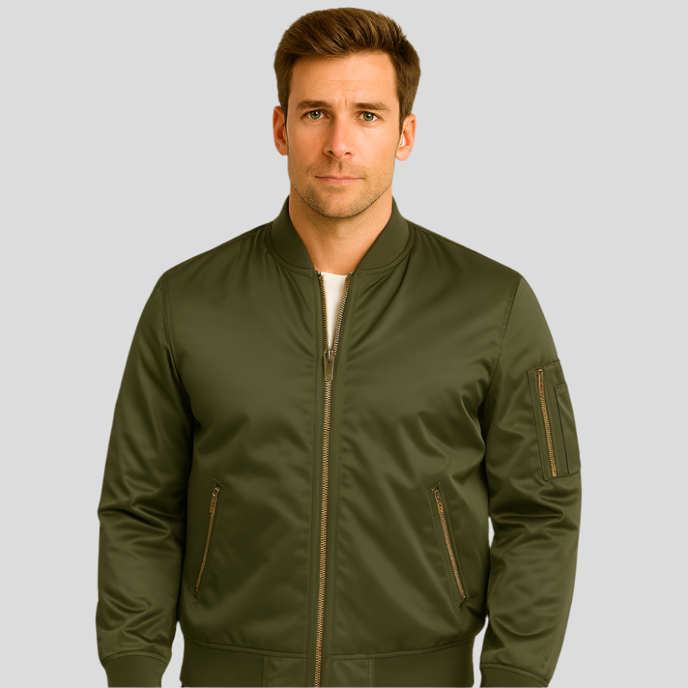 Street-wave Bomber Jacket With Gold Metal Zippers For Men Streetwear Essential Gear