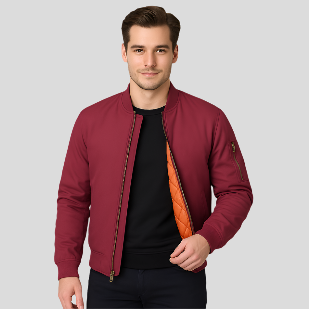 Street-wave Men Bomber Jacket With Cozy Inner Lining For Urban Style And Comfort