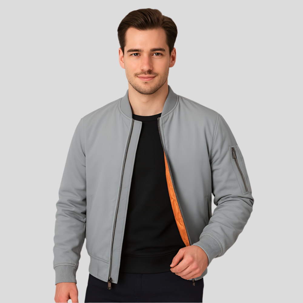 Street-wave Men Bomber Jacket With Cozy Inner Lining For Urban Style And Comfort