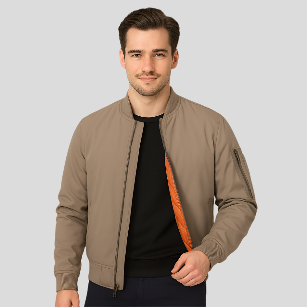 Street-wave Men Bomber Jacket With Cozy Inner Lining For Urban Style And Comfort